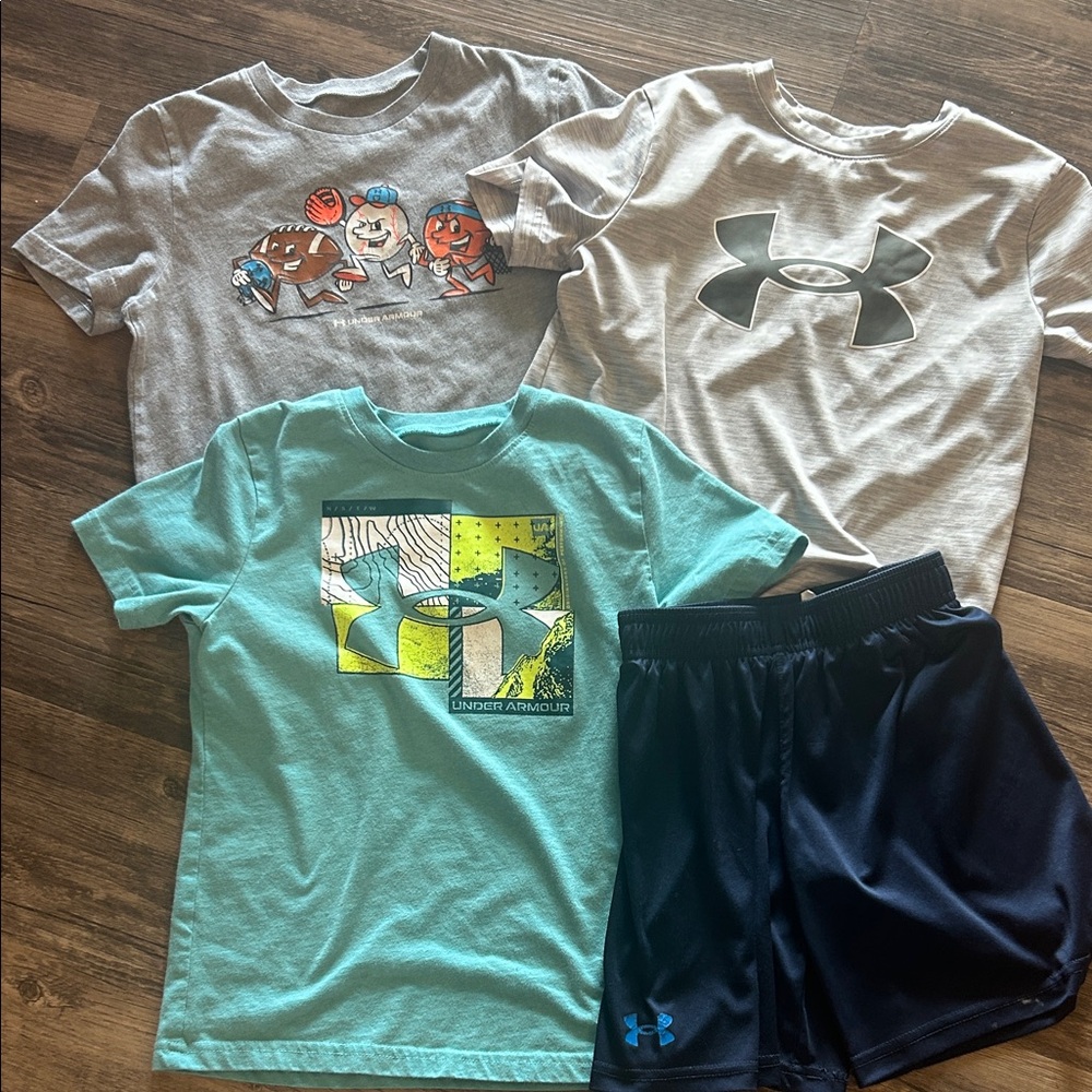 Under Armour Graphic Teal and Gray T-Shirts with Navy Shorts